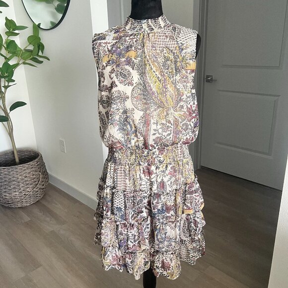MSK Womens Smocked Waist/Neck Dress XL Ruffle Tierred Romantic Floral Bohemian - Picture 1 of 8